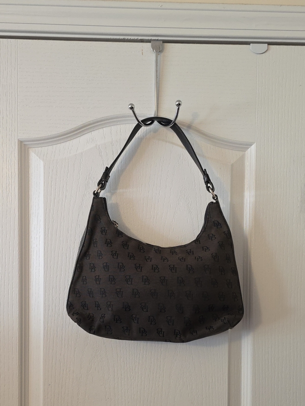 Vintage Dooney & Bourke Grey & Black Monogram Shoulder Bag